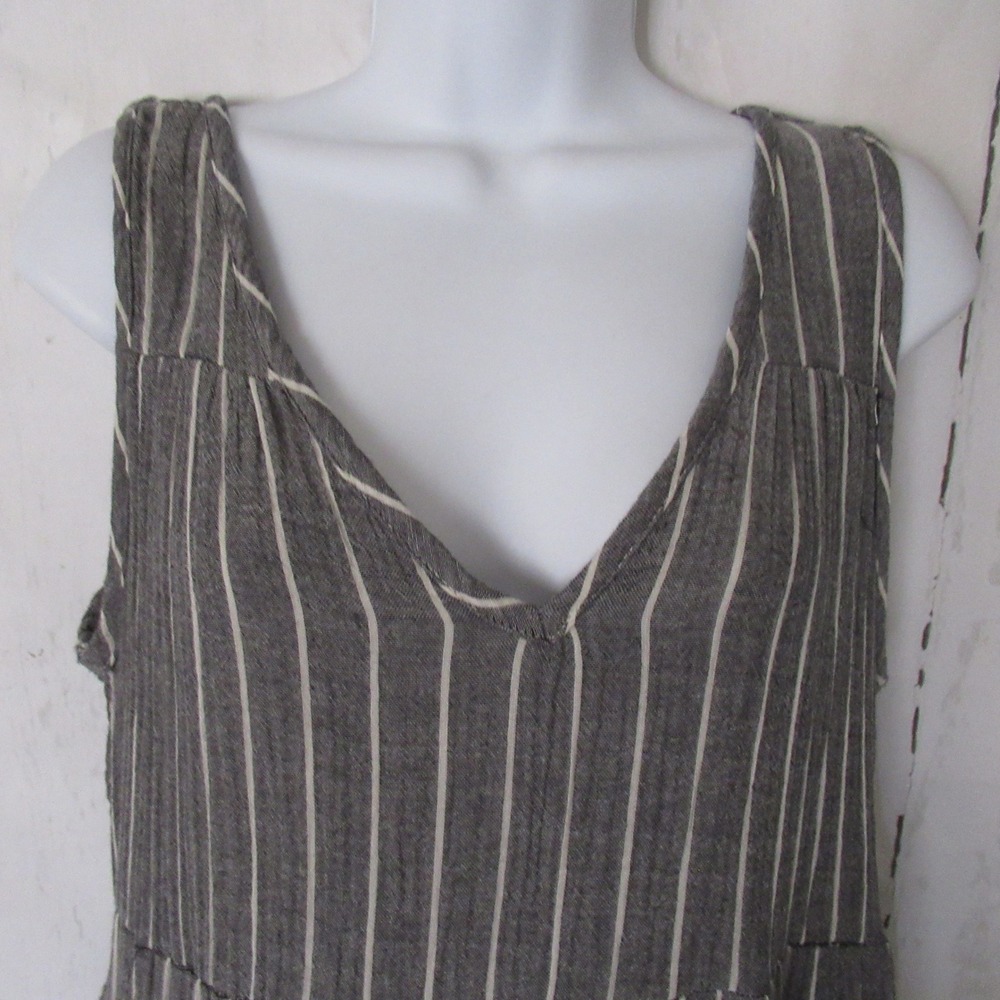 Marine Layer Dress M Corrine Maxi Gray Stripe 100% Cotton Boho Peasant Beach - Picture 2 of 9